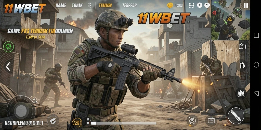Screenshot gameplay <strong>11WBET</strong> dengan aksi tembak-menembak yang intens.