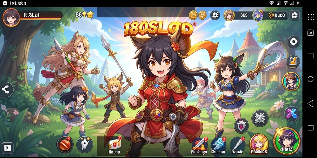 Tampilan gameplay 180SLOT dengan karakter Anime yang bergerak dinamis.