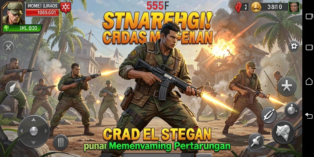 Screenshot utama 555F menampilkan pertempuran strategis yang intens.