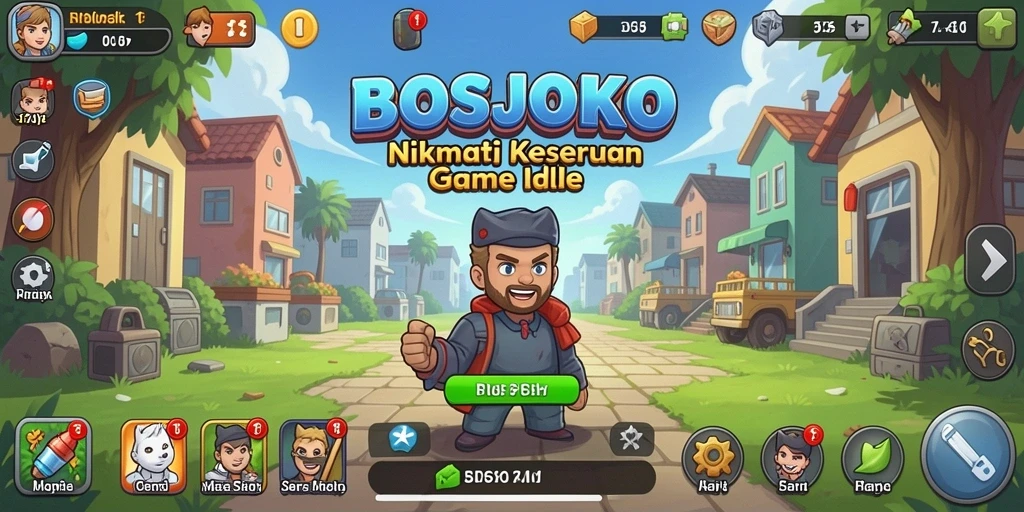 Tampilan utama BOSJOKO menunjukkan gameplay Idle yang menawan.