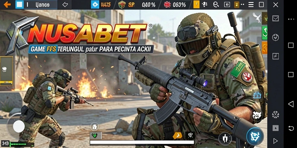 Tangkapan layar gameplay NUSABET dengan aksi tembak menembak yang mendebarkan.