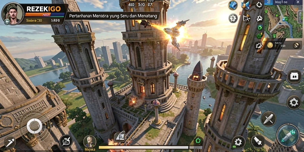 Tangkapan layar menampilkan aksi seru dalam game Tower Defense.