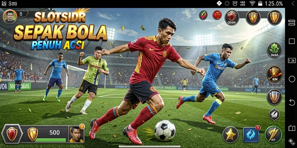 Tampilan gameplay mendebarkan dari SLOTSIDR yang menampilkan aksi sepak bola.