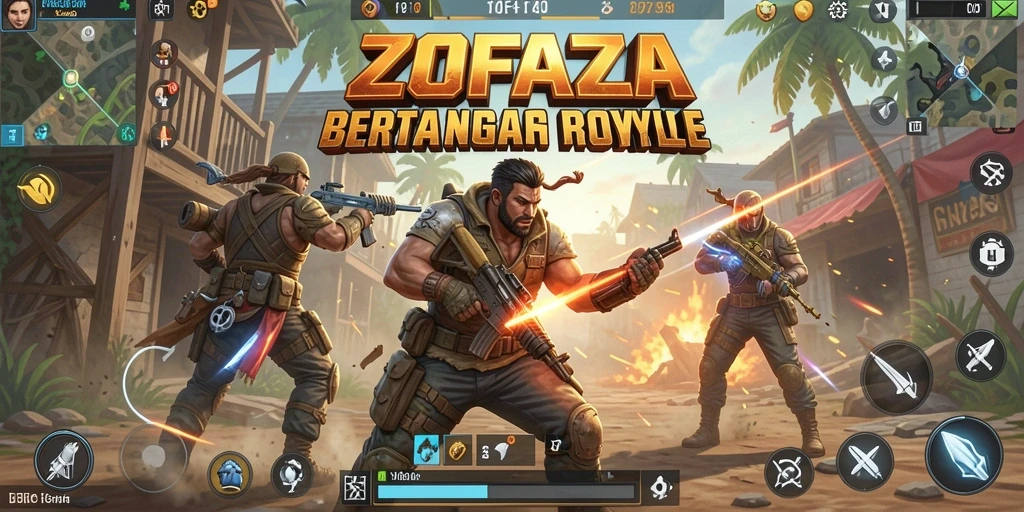 Tampilan gameplay epik dalam ZOFAZA dengan aksi Battle Royale yang mendebarkan.
